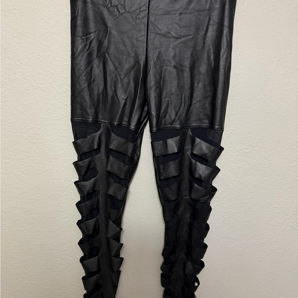 New BlackMilk Black Faux Leather Leggings - Picture 2 of 9